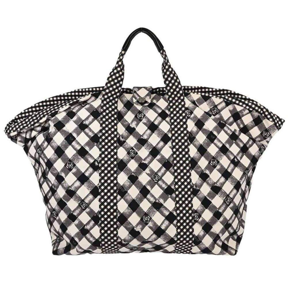 Chanel Weekender Gingham Print Canvas Black Canvas Tote Bag Bag